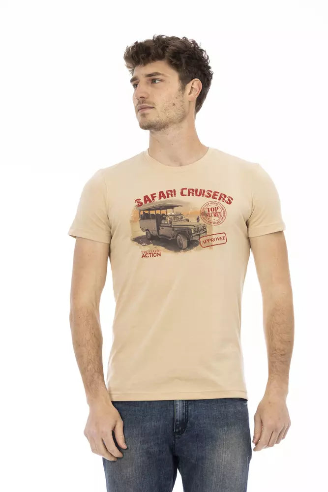  - Beige Cotton Men T-Shirt