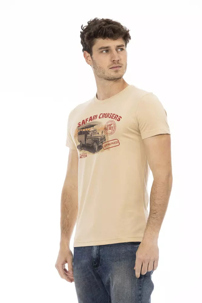  - Beige Cotton Men T-Shirt