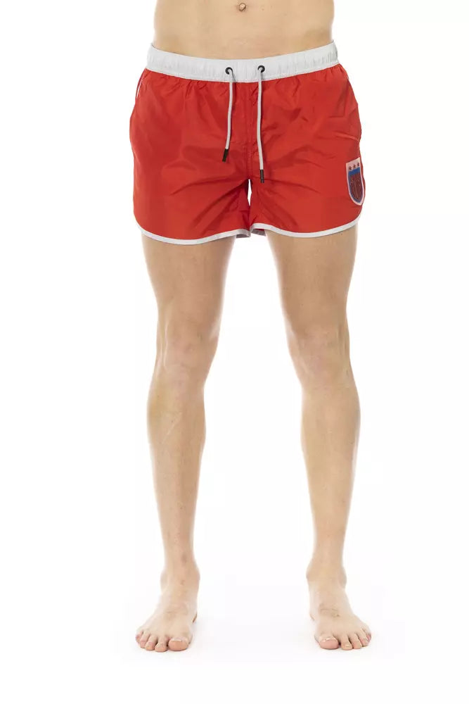 Red Polyester Men Swim Short