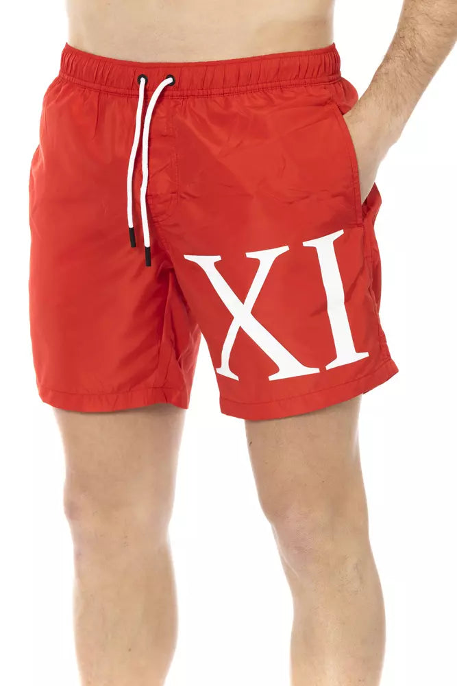 Red Polyester Men Swim Short