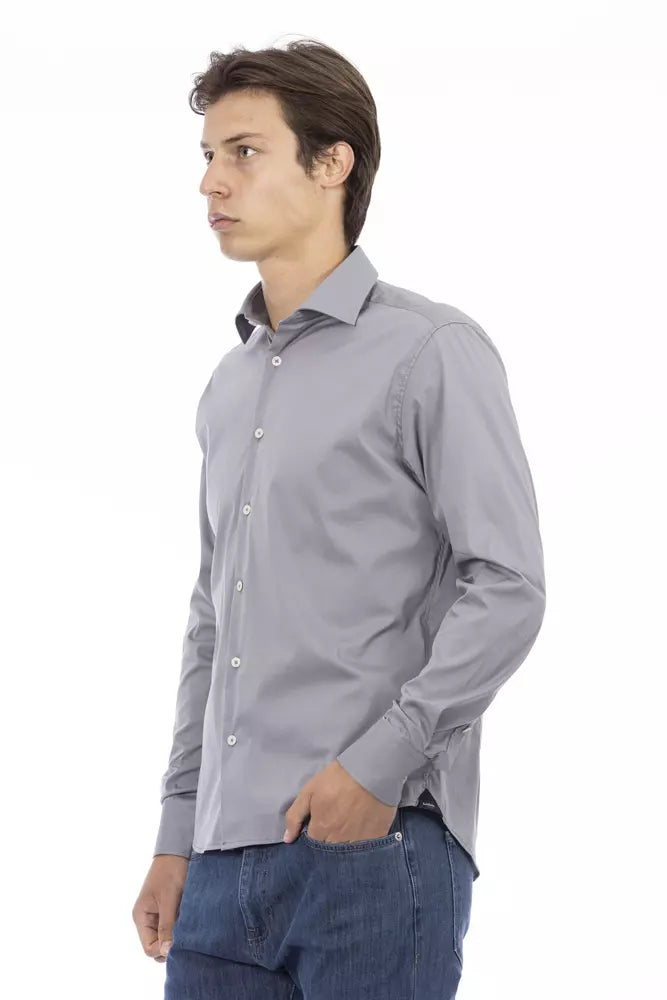  - Gray Cotton Men Shirt