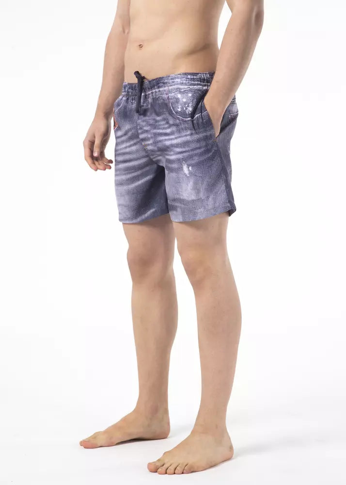 Blue Polyester Men Swimwear