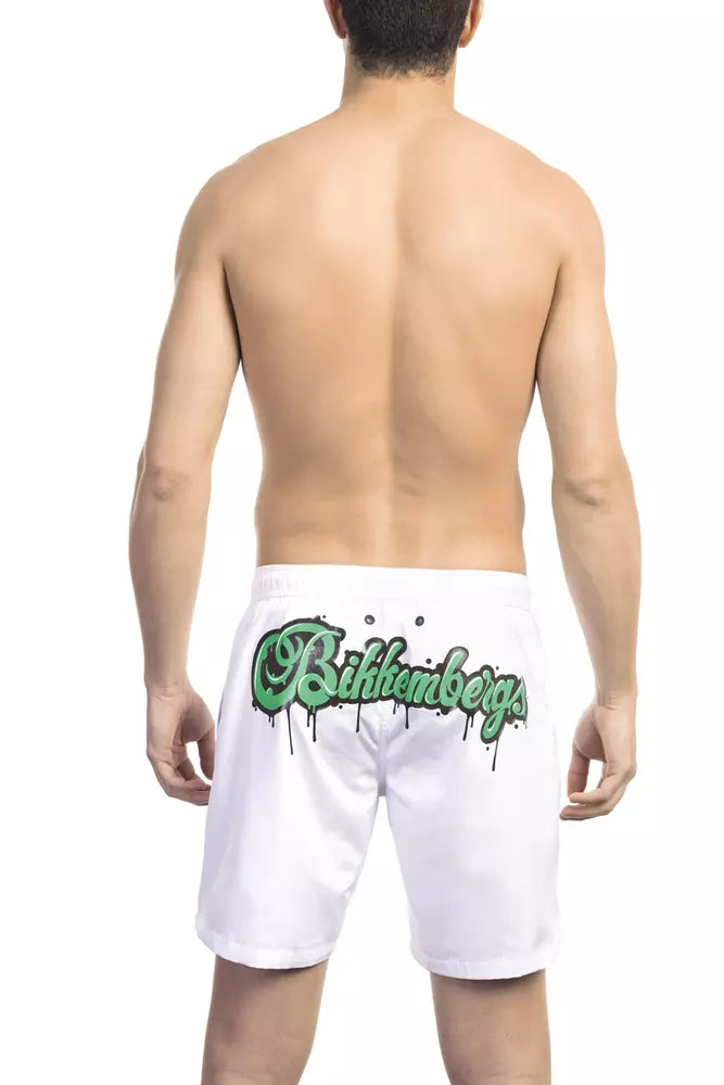  - White Polyester Men Swim Short