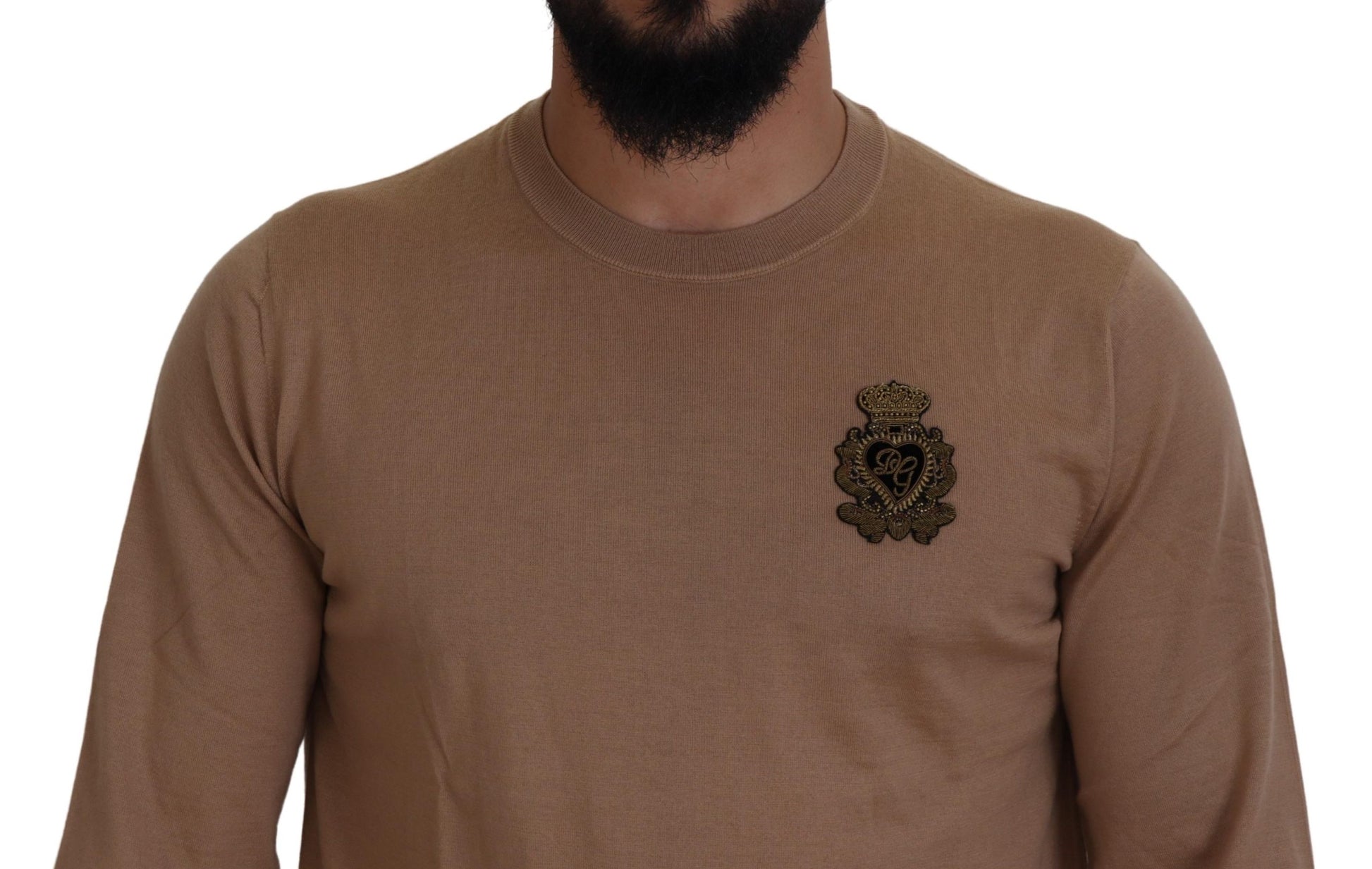 Beige Cashmere Crewneck Pullover Sweater by Dolce & Gabbana