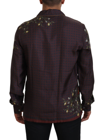  - Ostrich Print Silk Satin Men's Pajama Style Shirt