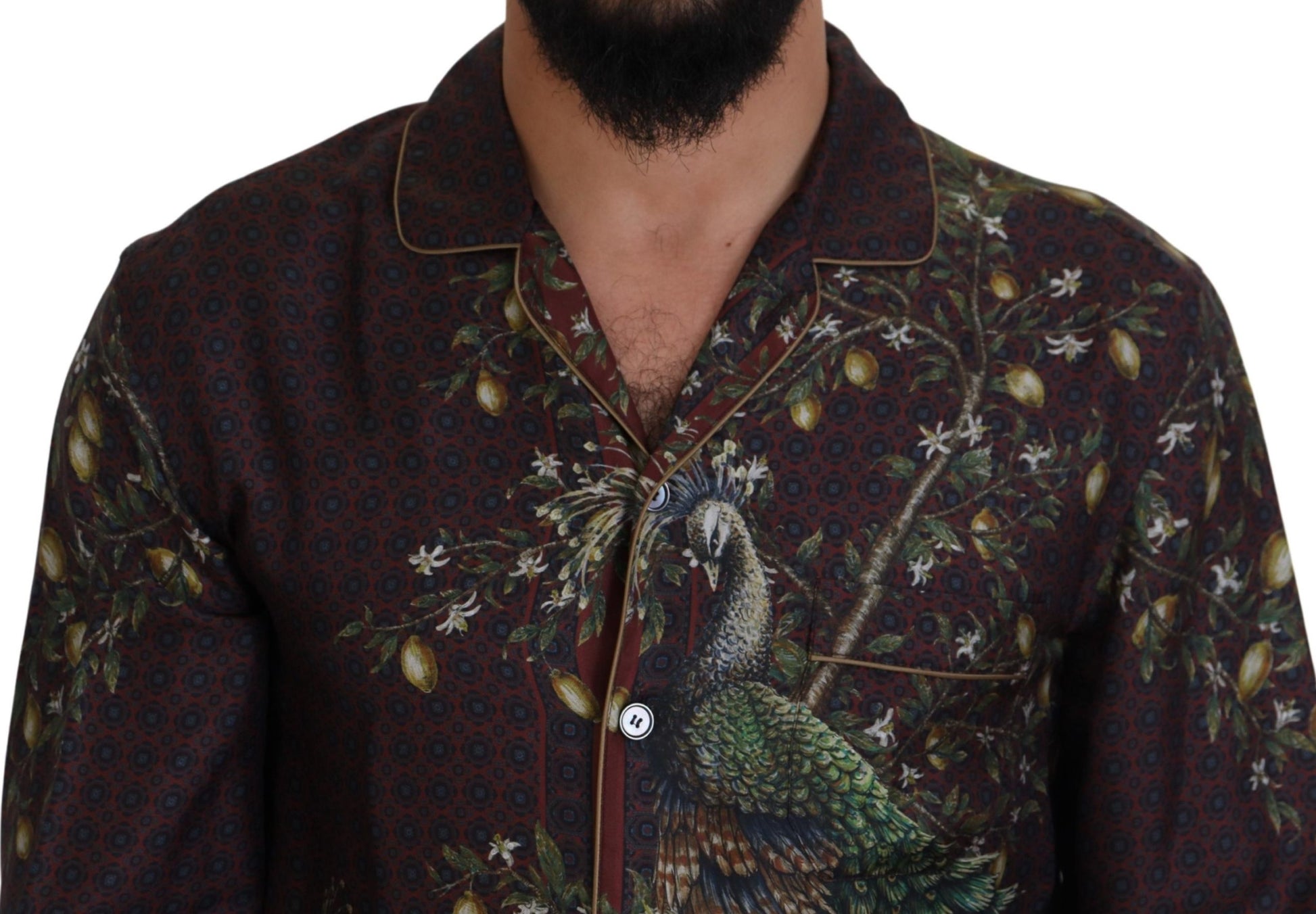 Ostrich Print Silk Satin Men's Pajama Style Shirt