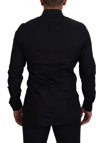  - Elegant Black Slim Fit Dress Shirt with Crown Embroidery