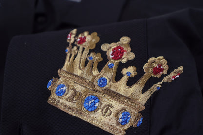  - Elegant Black Slim Fit Dress Shirt with Crown Embroidery