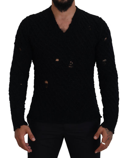  - Elegant Black Wool-Blend V-Neck Sweater