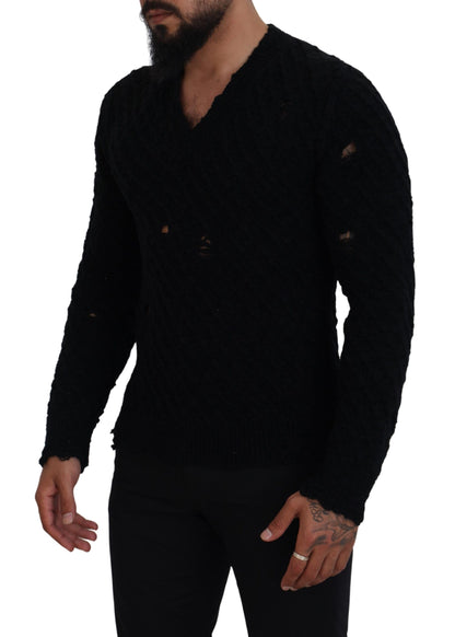  - Elegant Black Wool-Blend V-Neck Sweater
