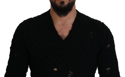  - Elegant Black Wool-Blend V-Neck Sweater