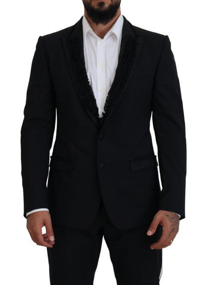  - Elegant Black Silk-Lined Evening Blazer