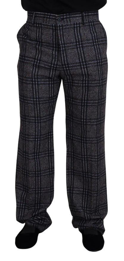  - Elegant Gray Checkered Alpaca Blend Pants