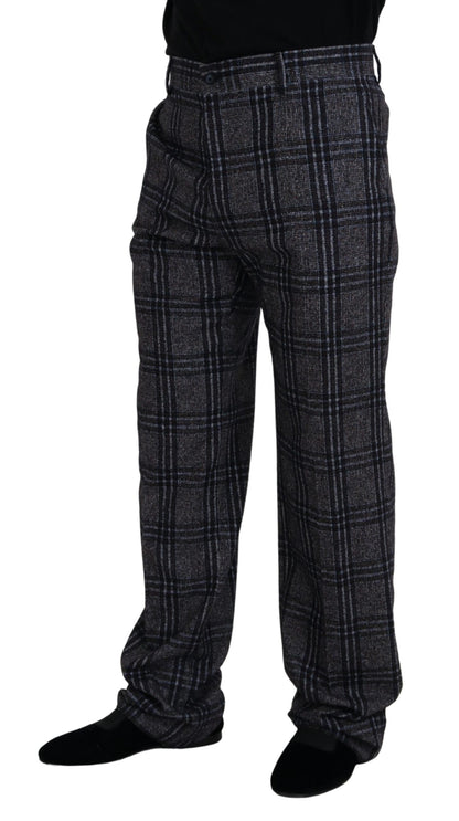  - Elegant Gray Checkered Alpaca Blend Pants