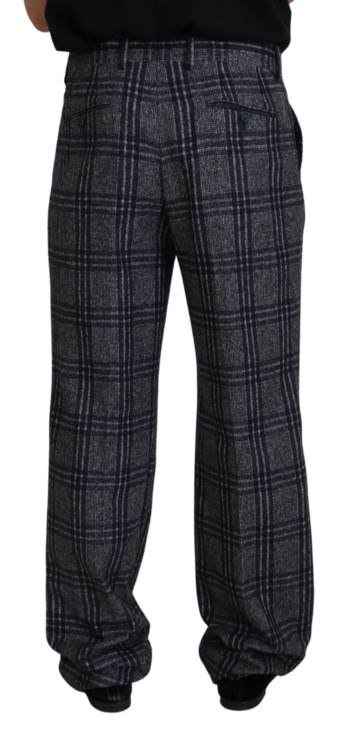 Elegant Gray Checkered Alpaca Blend Pants