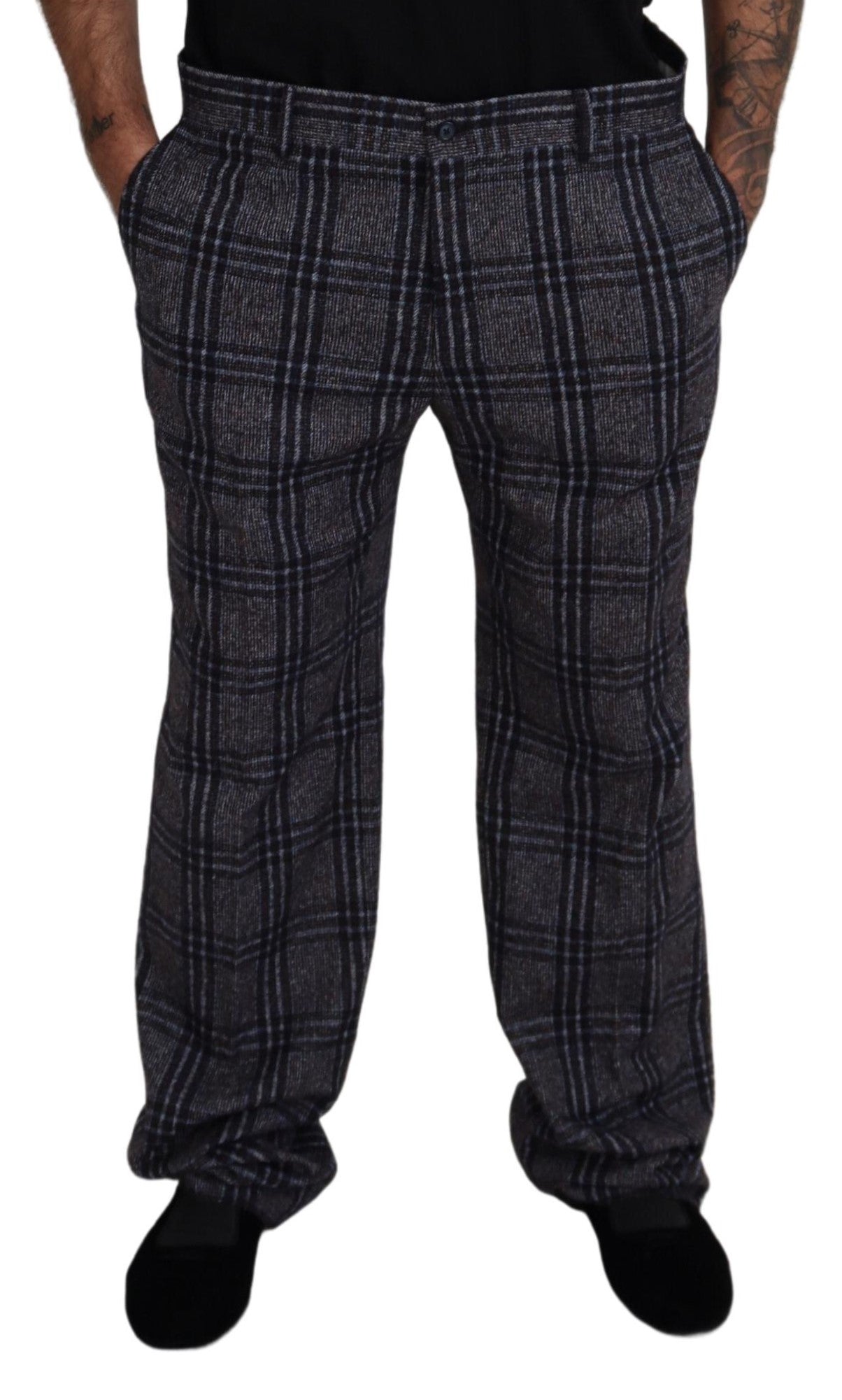  - Elegant Gray Checkered Alpaca Blend Pants