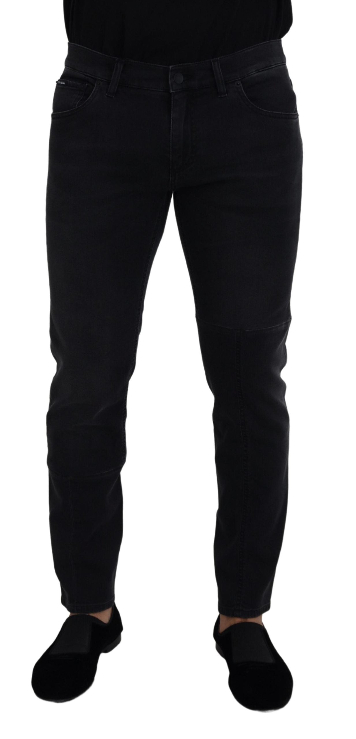  - Sleek Black Cotton Blend Denim Pants