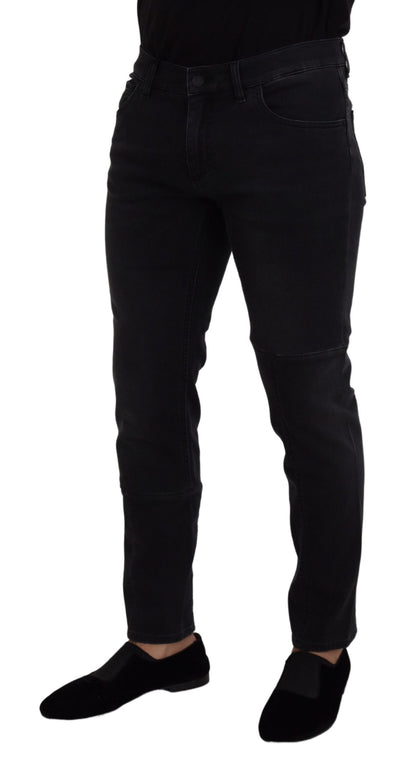  - Sleek Black Cotton Blend Denim Pants