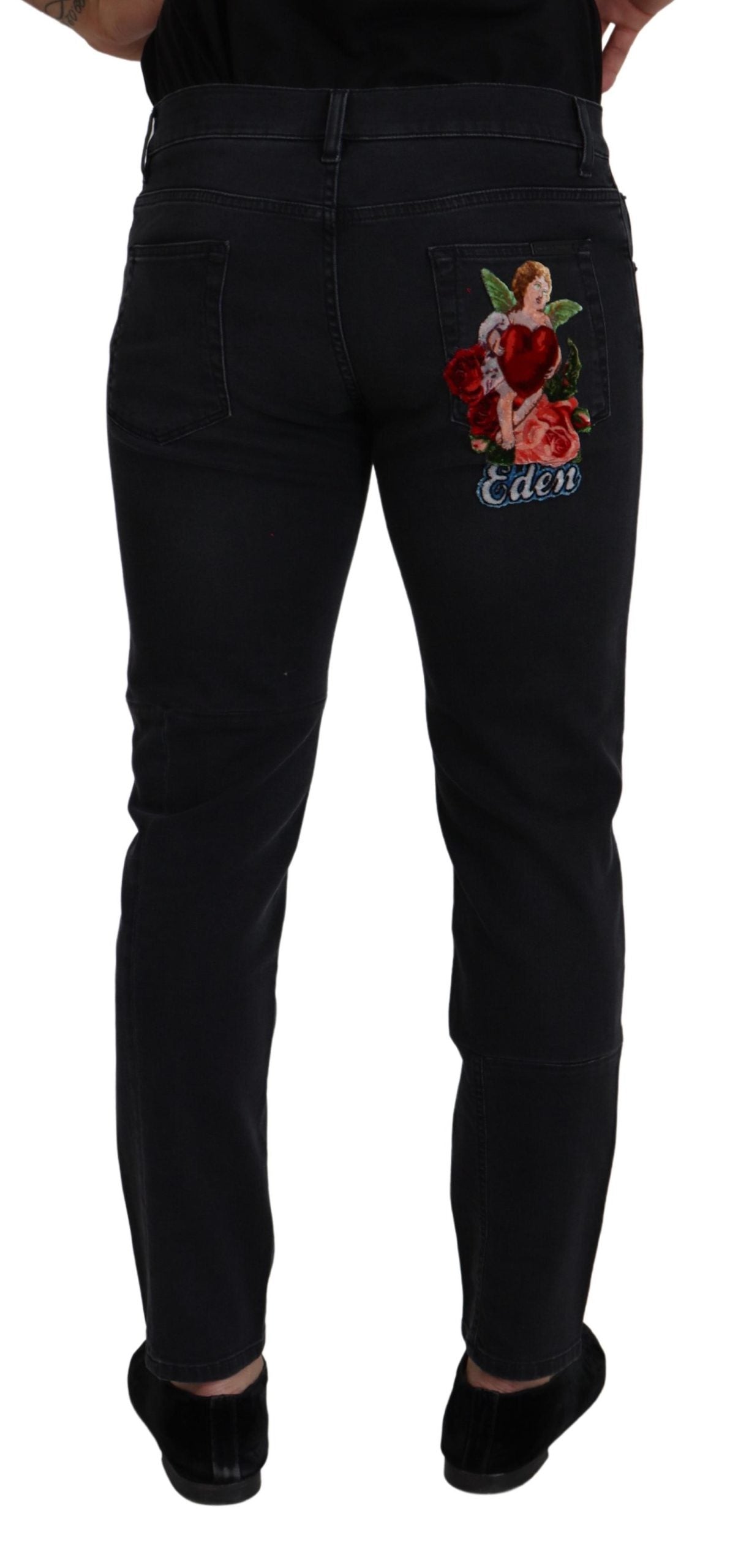  - Sleek Black Cotton Blend Denim Pants