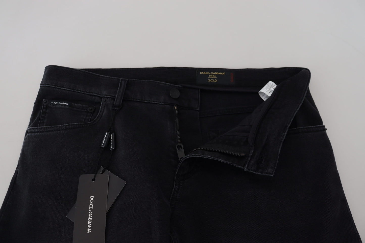  - Sleek Black Cotton Blend Denim Pants