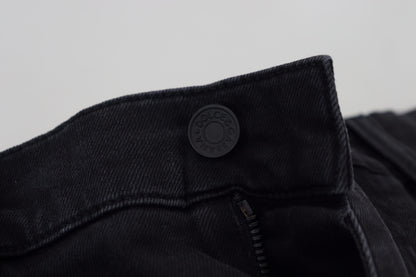  - Sleek Black Cotton Blend Denim Pants