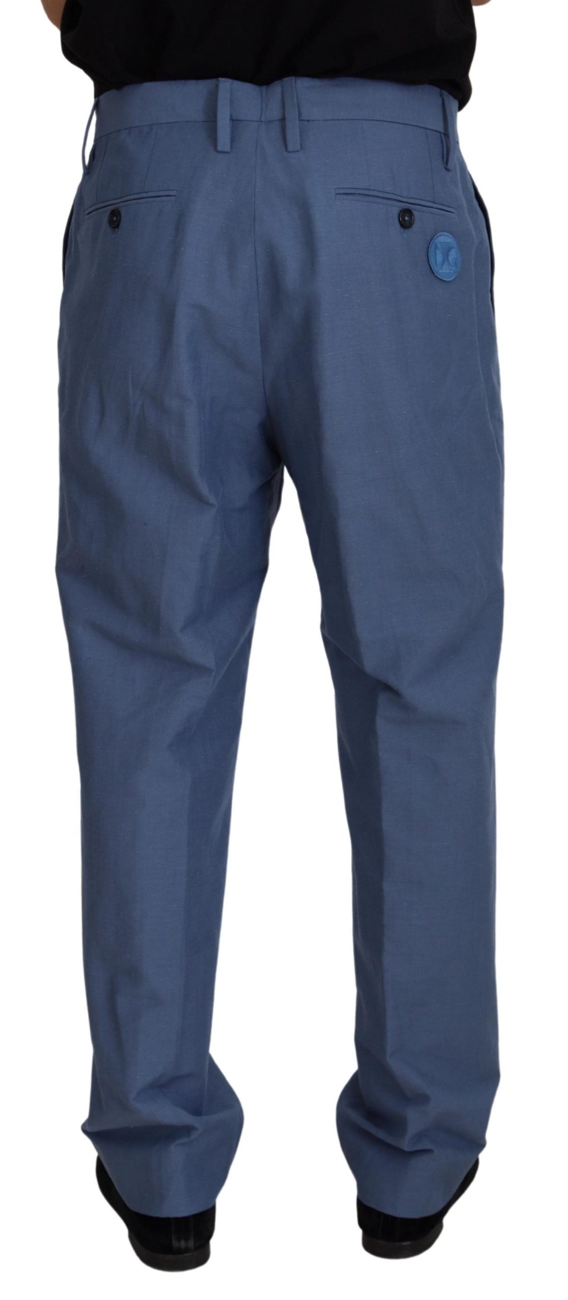  - Elegant Blue Linen-Cotton Blend Trousers