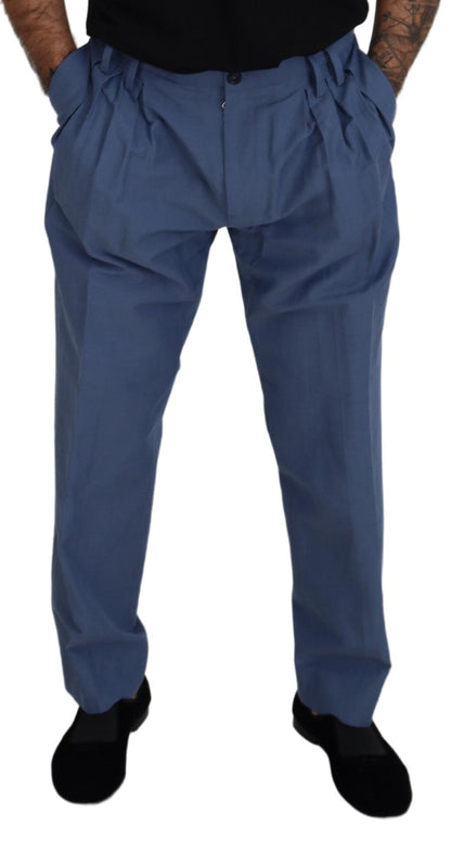  - Elegant Blue Linen-Cotton Blend Trousers