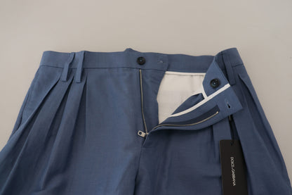  - Elegant Blue Linen-Cotton Blend Trousers