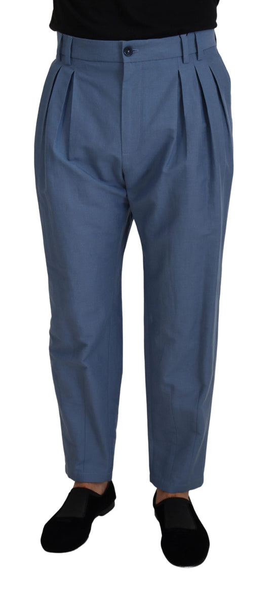  - Elegant Blue Linen-Cotton Pants