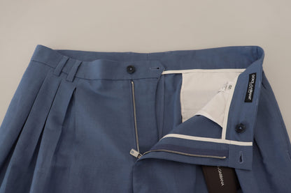  - Elegant Blue Linen-Cotton Pants