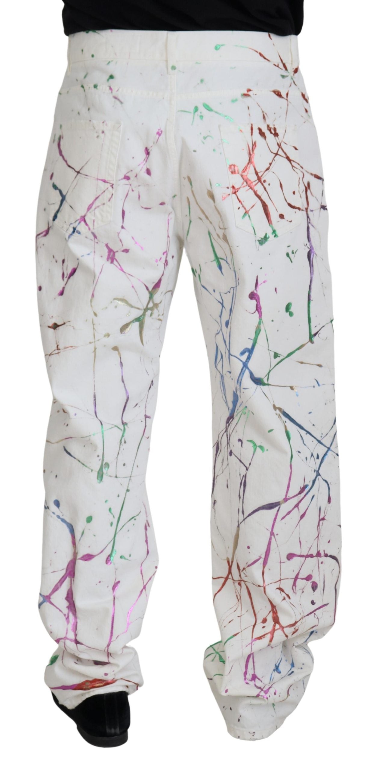  - Chic White Splash Print Denim Pants