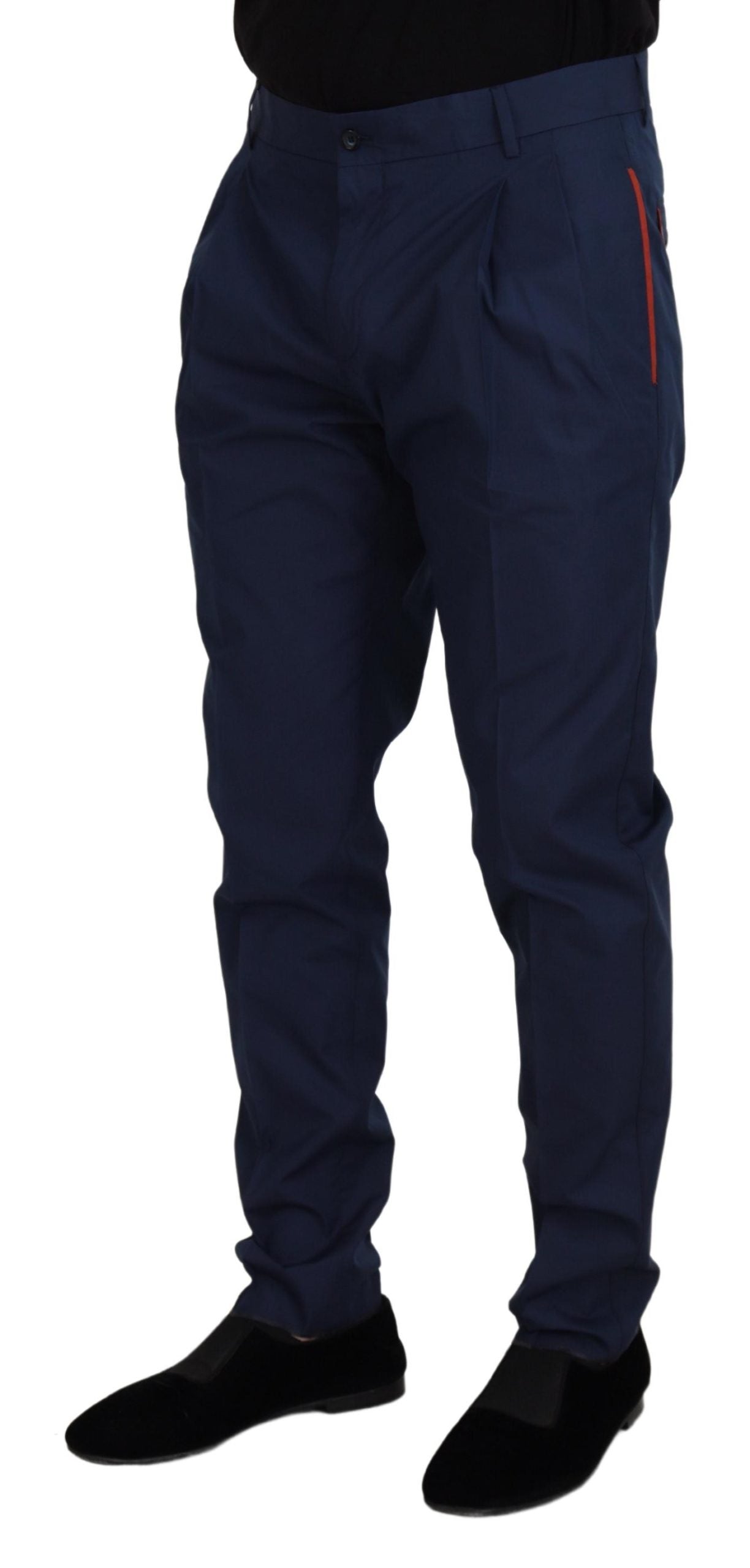  - Elegant Blue Cotton Silk Pants