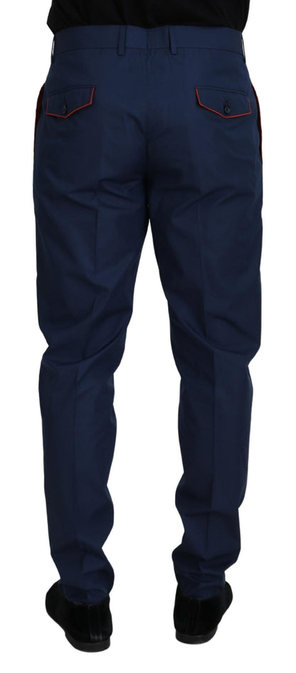  - Elegant Blue Cotton Silk Pants