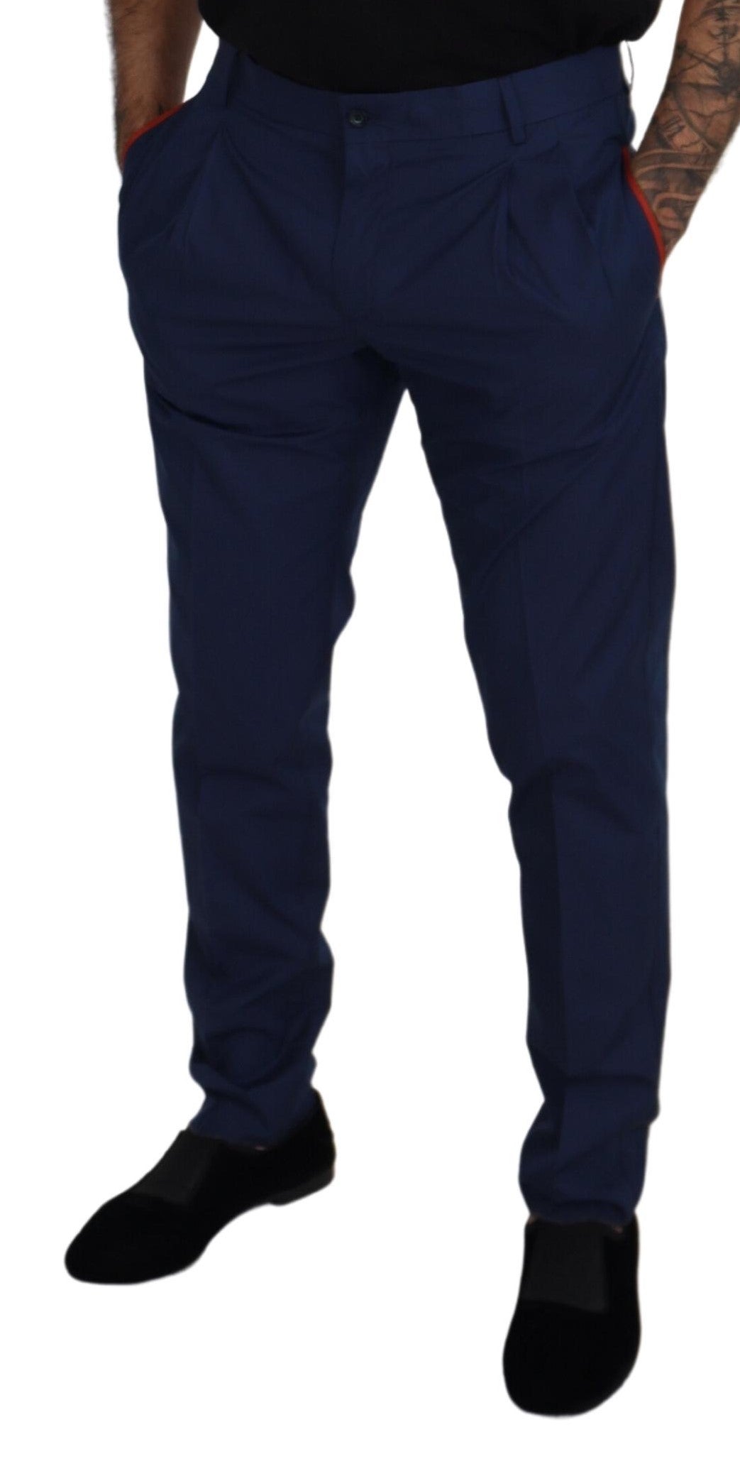  - Elegant Blue Cotton Silk Pants