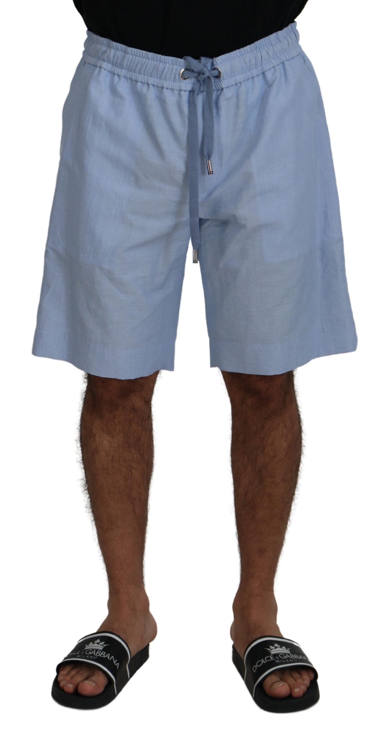  - Elegant Light Blue Linen-Cotton Summer Shorts