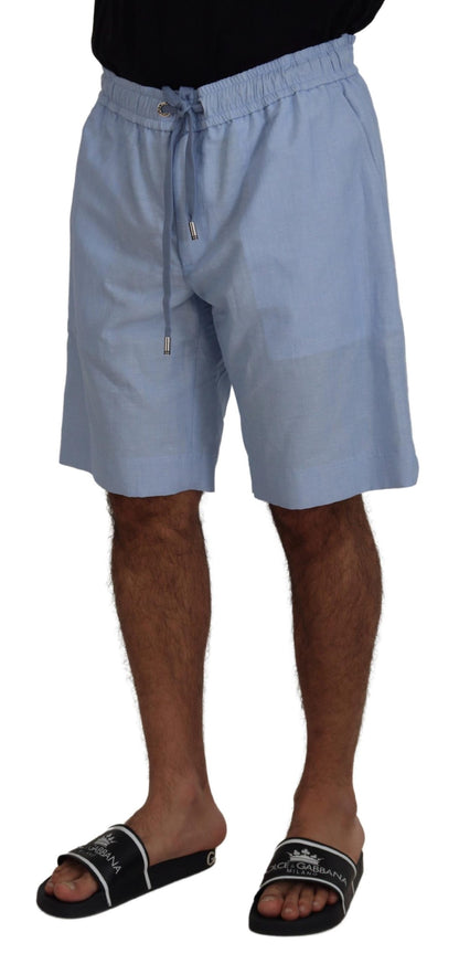  - Elegant Light Blue Linen-Cotton Summer Shorts