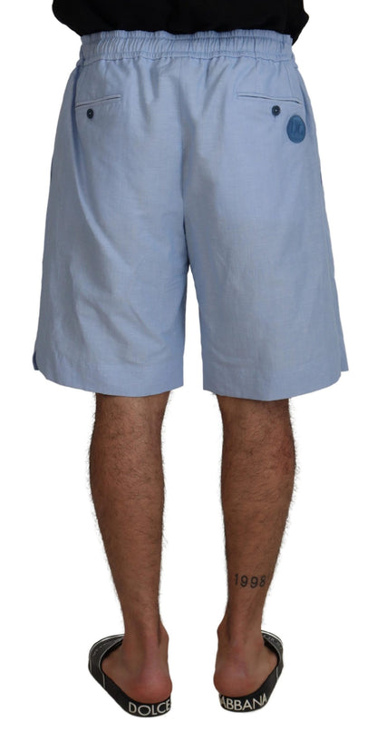  - Elegant Light Blue Linen-Cotton Summer Shorts