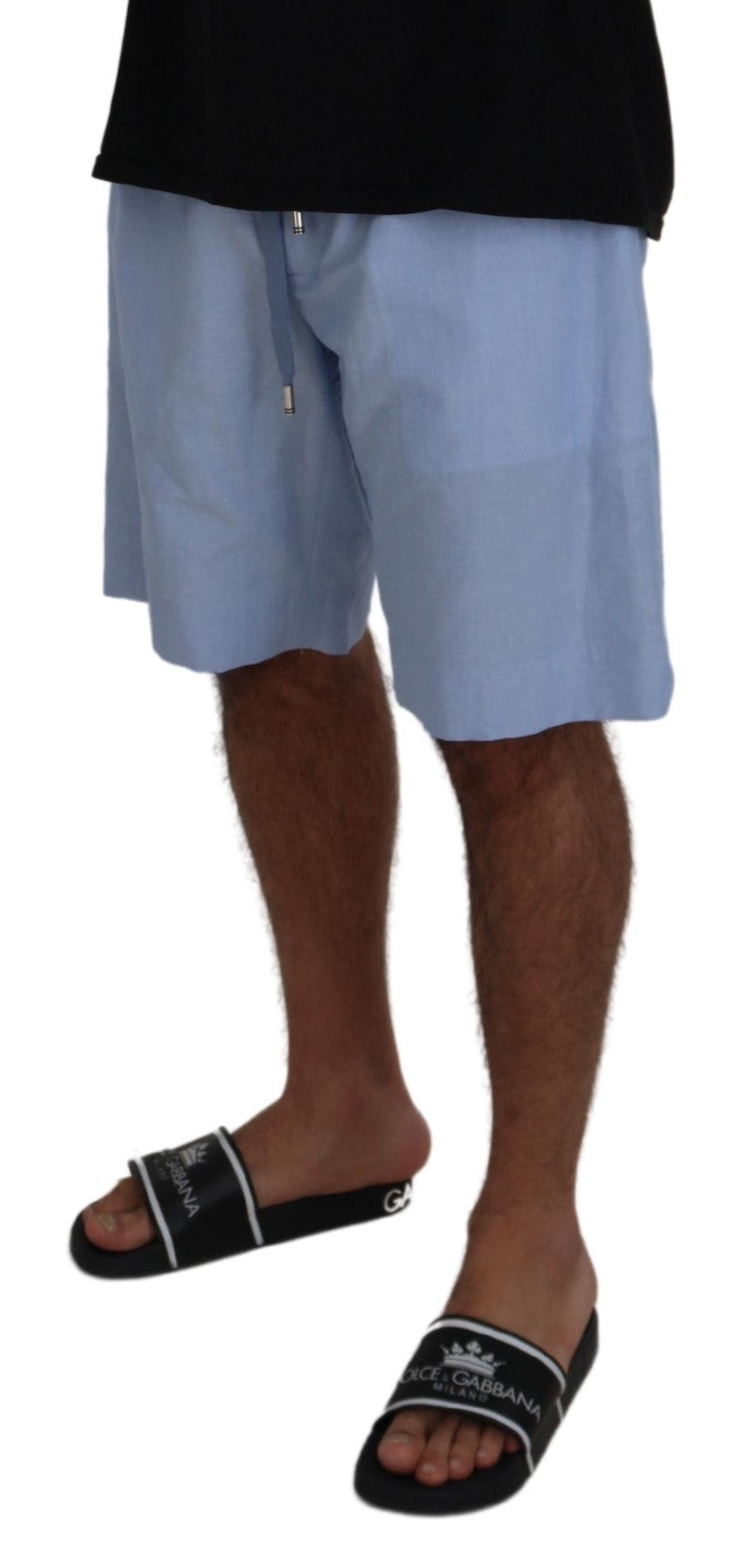  - Elegant Light Blue Linen-Cotton Summer Shorts