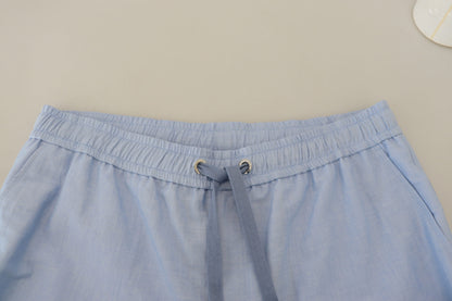  - Elegant Light Blue Linen-Cotton Summer Shorts