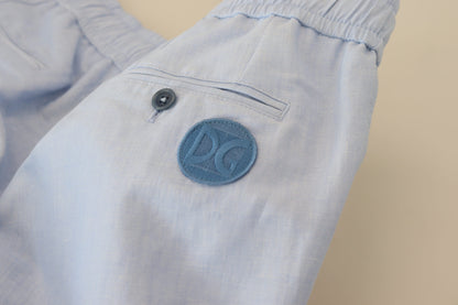  - Elegant Light Blue Linen-Cotton Summer Shorts