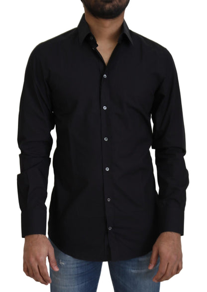  - Elegant Slim Fit Black Cotton Dress Shirt