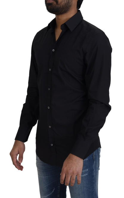  - Elegant Slim Fit Black Cotton Dress Shirt