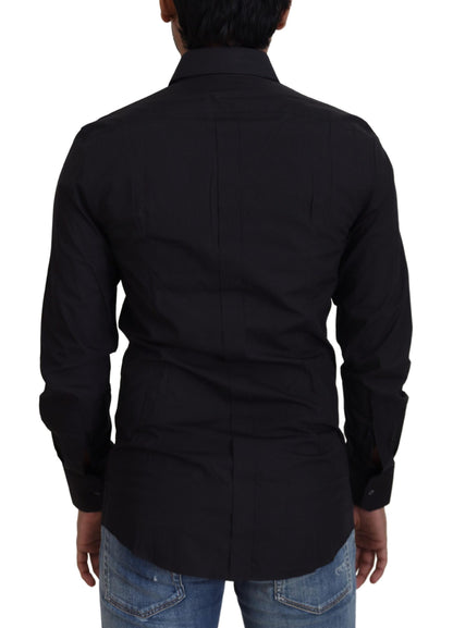  - Elegant Slim Fit Black Cotton Dress Shirt