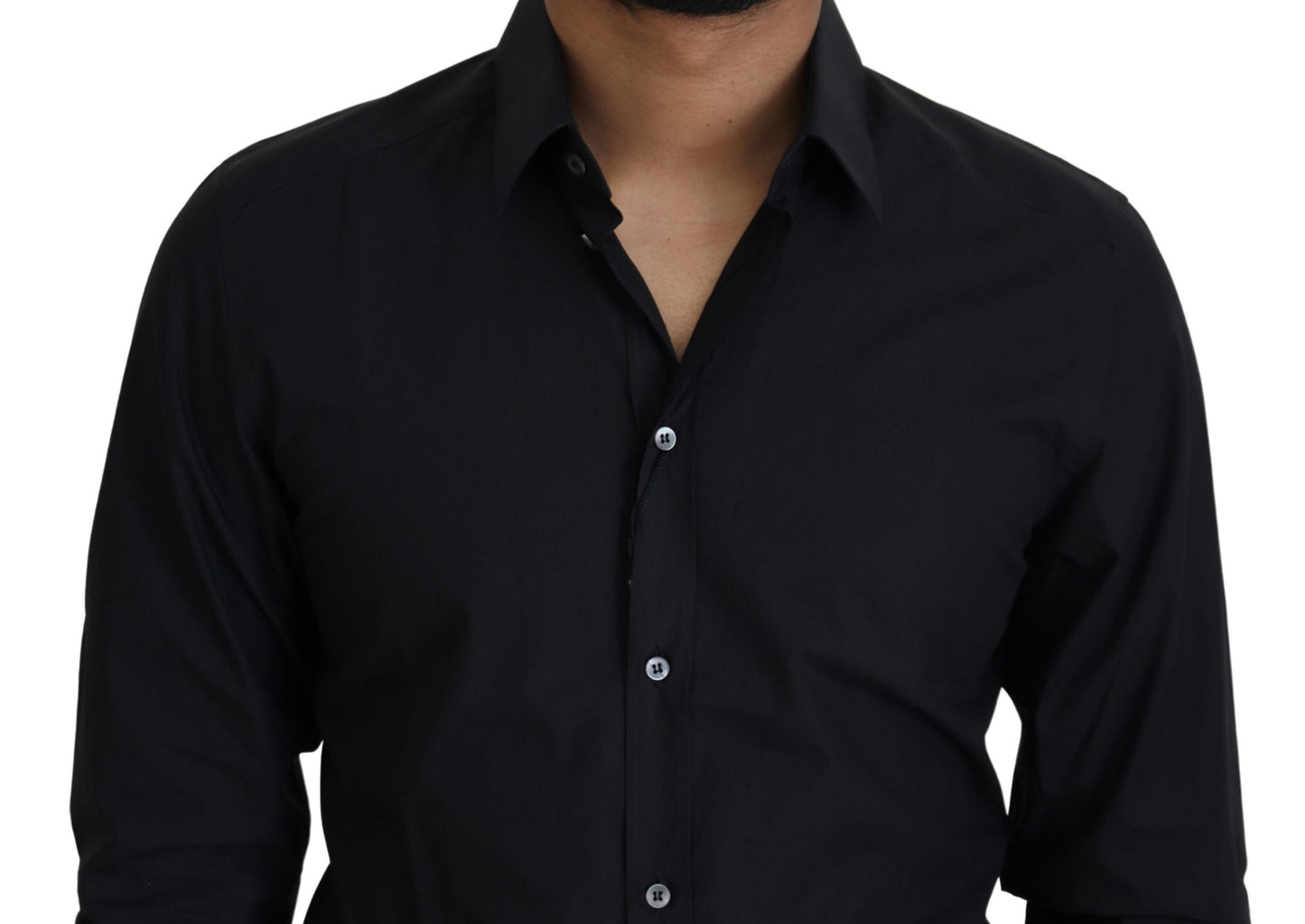  - Elegant Slim Fit Black Cotton Dress Shirt