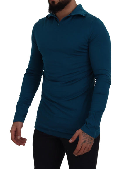  - Elegant Blue Cotton Pullover Sweater