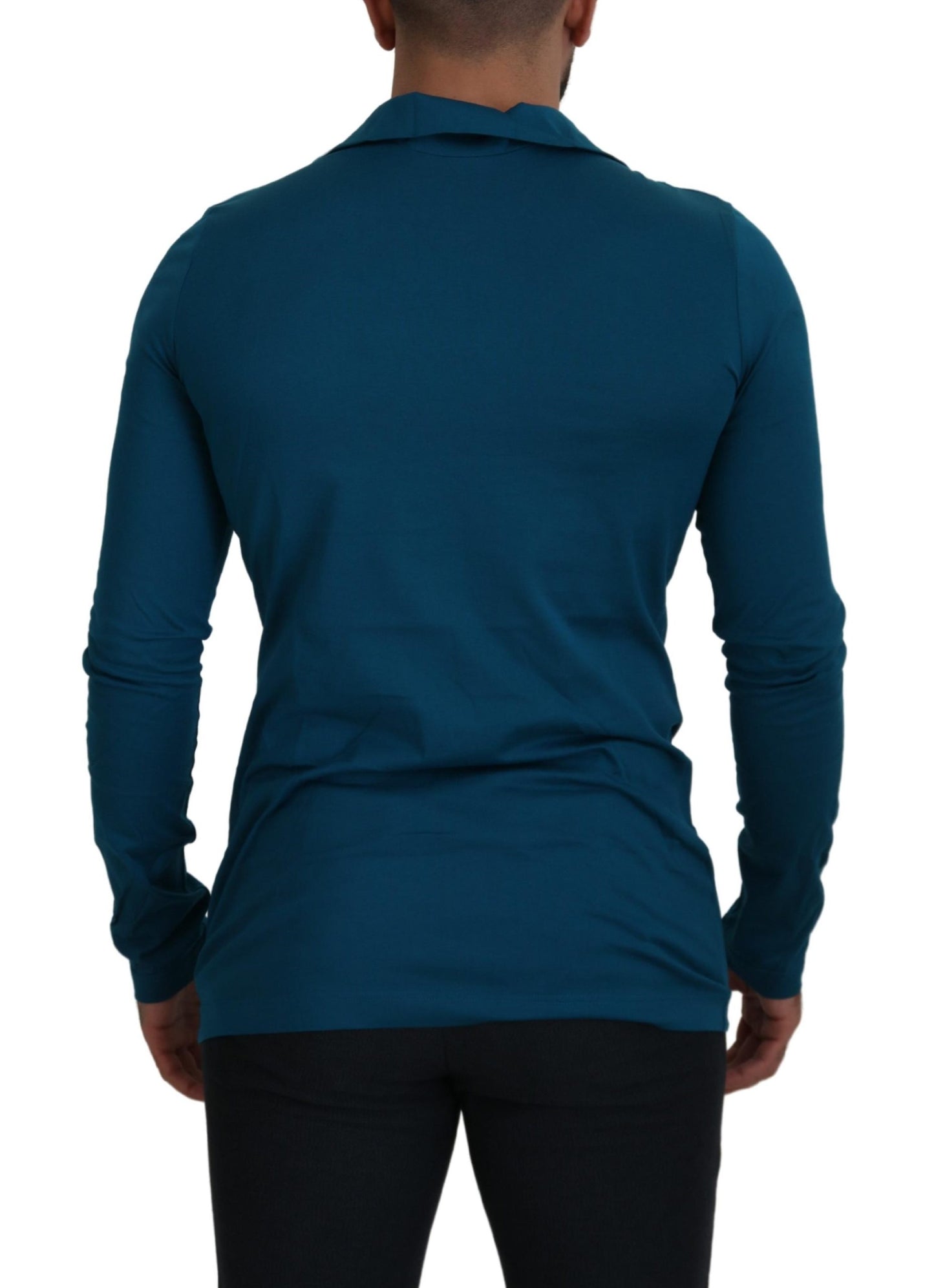  - Elegant Blue Cotton Pullover Sweater