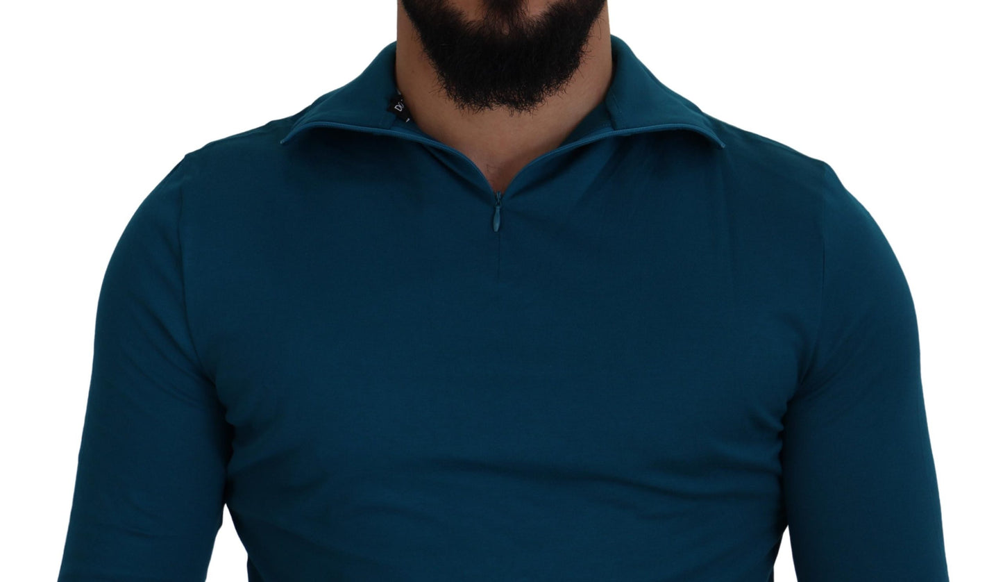  - Elegant Blue Cotton Pullover Sweater