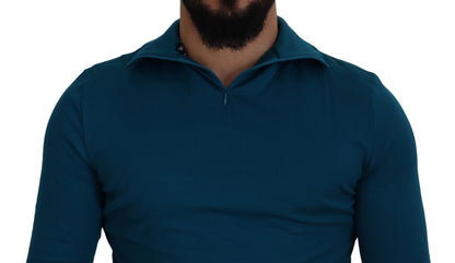  - Elegant Blue Cotton Pullover Sweater