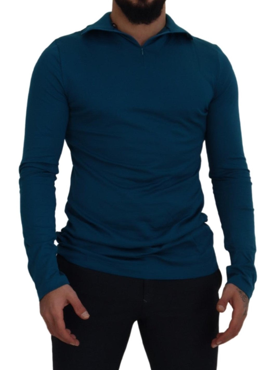  - Elegant Blue Cotton Pullover Sweater
