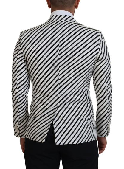  - Elegant White Striped Single Breasted Blazer